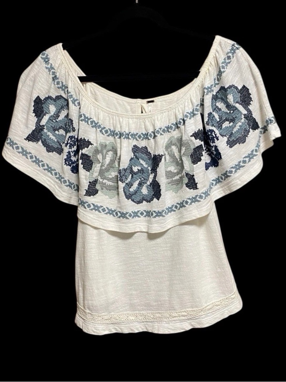 FESTIVAL‎ COQUETTE FOLK FREE PEOPLE OFF SHOULDER TOP W/EMBROIDERY SIZE SMALL EUC